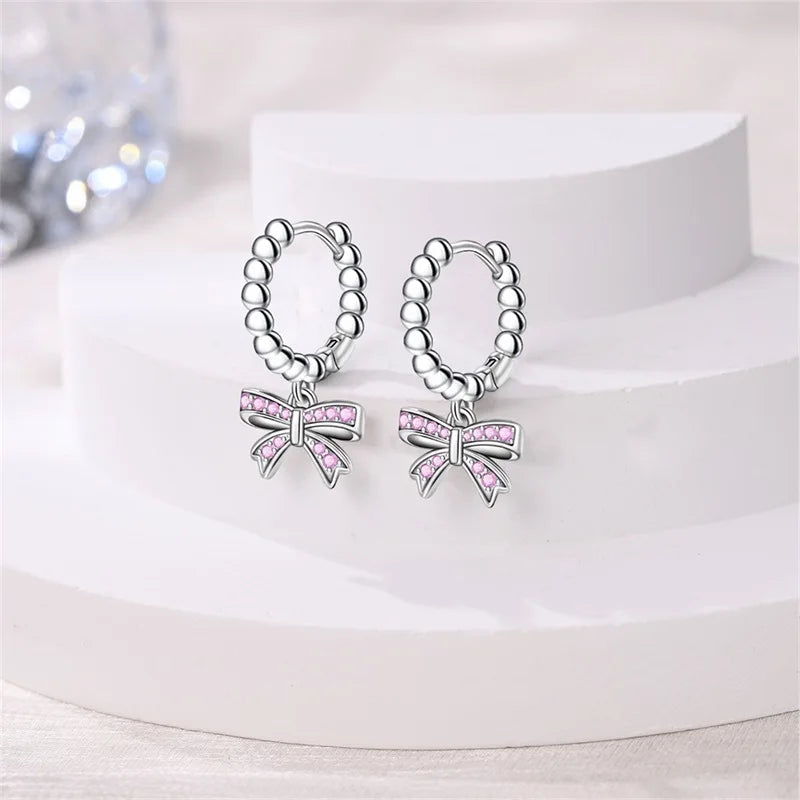 925 Sterling Silver Sweet Bow Heart Zircon Hoop Earrings | Women’s Shining Proluxy Fine Jewelry Gift for Engagement & Birthday