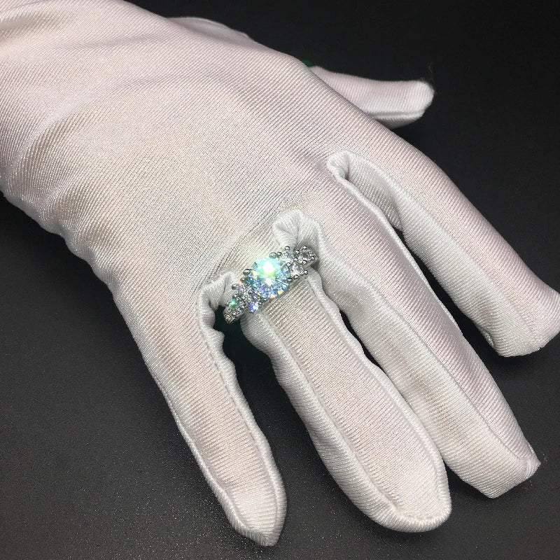 Luxury 925 Sterling Silver Zircon Ring – Women’s Round Gemstone Wedding & Party Jewelry