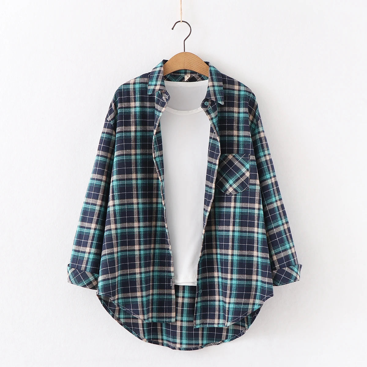 Fresh Flannel Plaid Shirt for Women | 2025 Loose Cotton Long Sleeve Casual Blouse & Top
