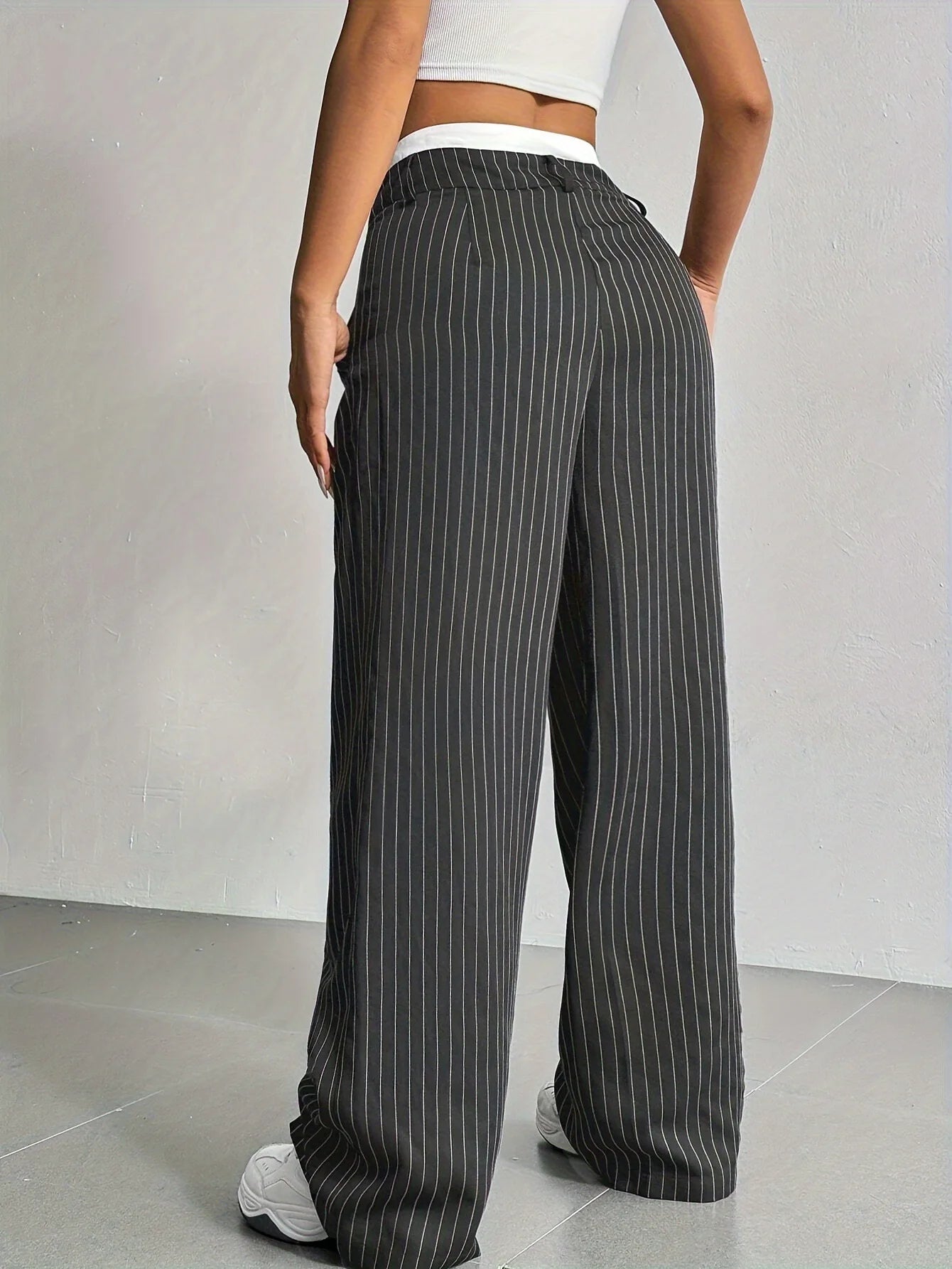 Women’s High Waist Straight Leg Pinstripe Trousers | Office & Casual Striped Dress Pants with Pockets