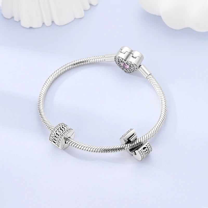 925 Sterling Silver Star, Moon & Heart Safety Chain | CZ Beads Angel Wing Charm for Original Bracelet DIY Jewelry