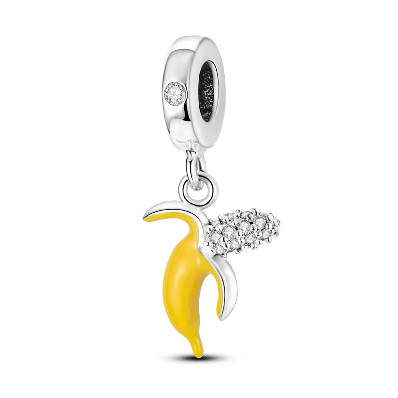 925 Sterling Silver Fruit Charms Beads | Cherry, Strawberry, Lemon, Peach & Avocado Pendants for Original Bracelet DIY Jewelry