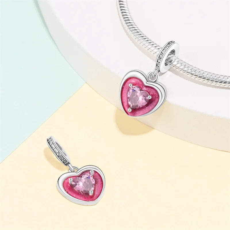 New 925 Sterling Silver Red Heart Charm Bead – Fits Original 3mm Bracelet Lucky DIY Jewelry Gift for Women