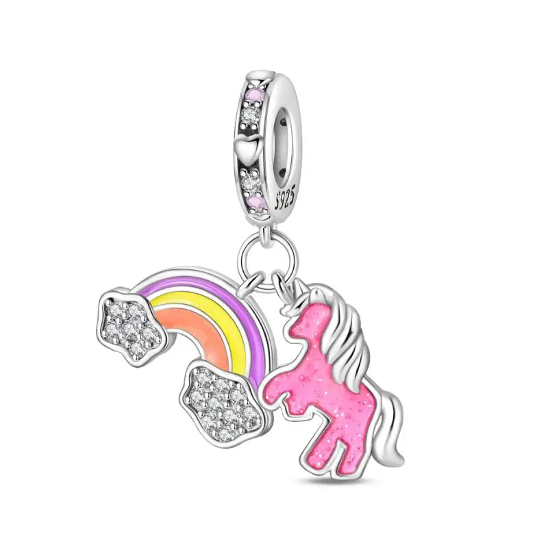 925 Silver Plated Magic Mirror Princess Angel Pink Charm Beads | Fits Original Pan 925 Bracelet | Exquisite DIY Jewelry