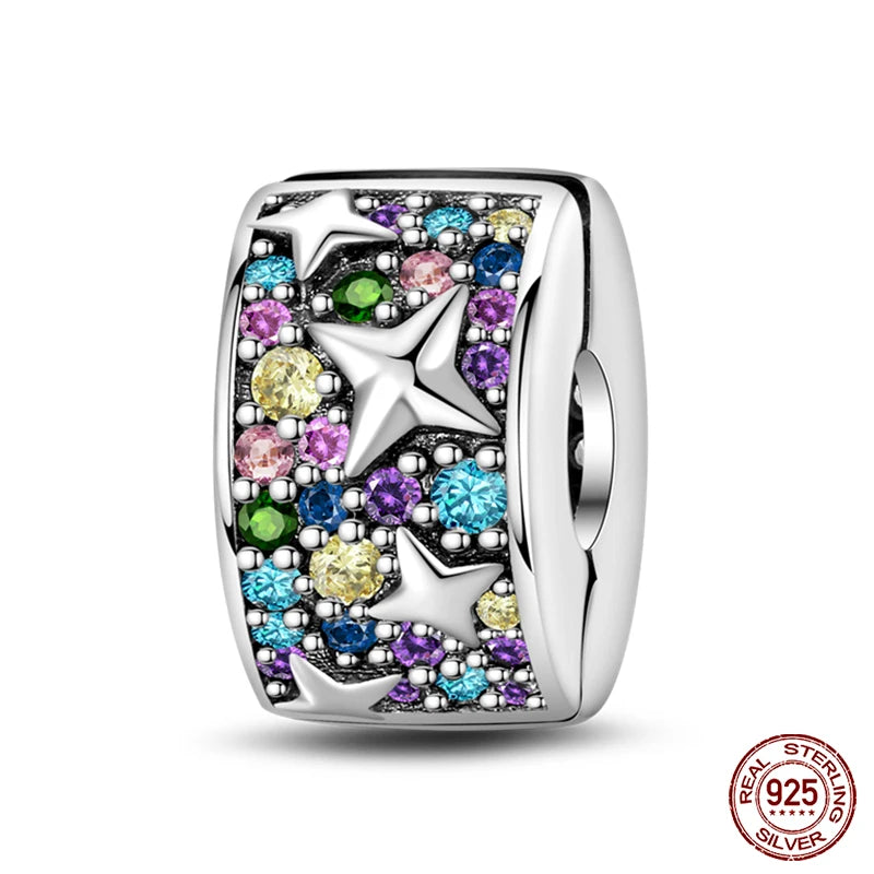 925 Sterling Silver Luminous Butterfly Star Moon Charm Bead | Round Clasp Bead for 3mm DIY Bracelet Jewelry Gift