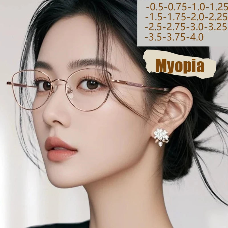 2025 New Fashion Cat Eye Glasses – Popular Non-Face Frame Myopia Eyewear | Light-Discolored Lenses Glasses 050