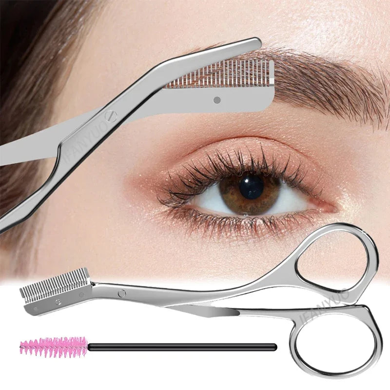 Stainless Steel Eyebrow Trimmer with Comb Brush – Precision Shaver & Hair Removal Makeup Tool