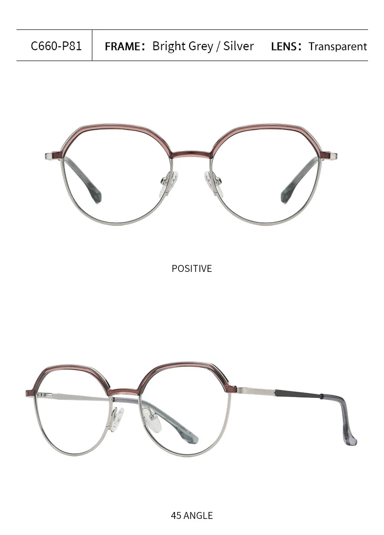 Women Round Blue Light Blocking Glasses 👓 Stylish Alloy Frame TB3201