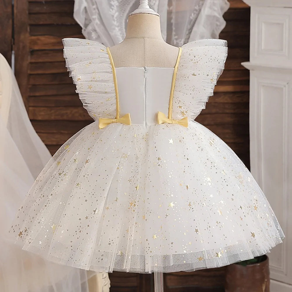 Hello Kitty Girl Party Dress Christmas Birthday School Holiday High Waist Tulle Dress Bow Wedding Gown Kids Wear Princess Dress