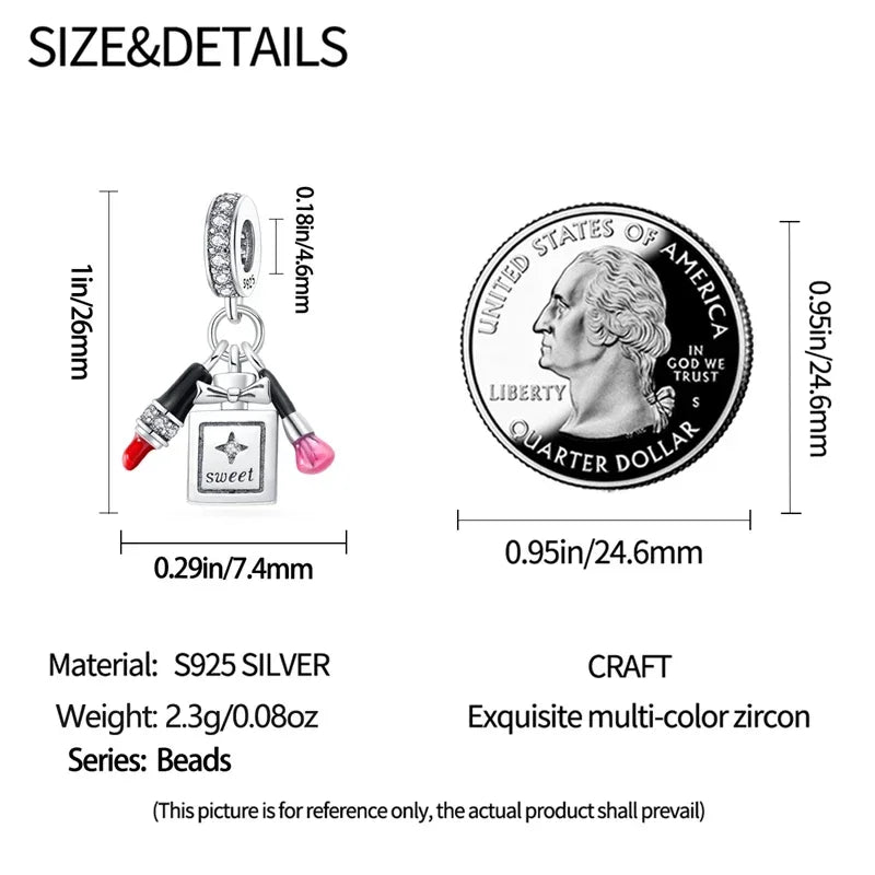 925 Sterling Silver Fashion Life Series Charms – High Heels, Lipstick, Dress & Perfume Beads Fit Pandora Bracelets DIY