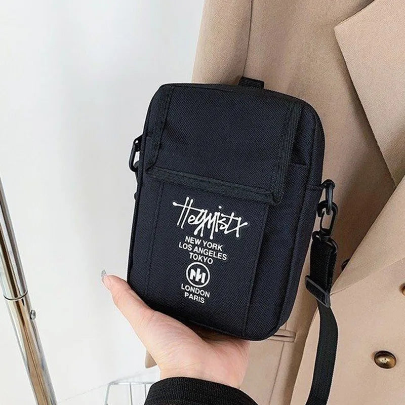 Casual Black Canvas Crossbody Bag | Pocket Messenger Bag for Women & Students