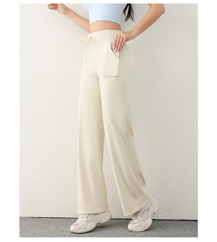 Women’s Loose Straight Sweatpants | Casual Wide Leg Running Pants | Drawstring Yoga Leggings with Side Pockets