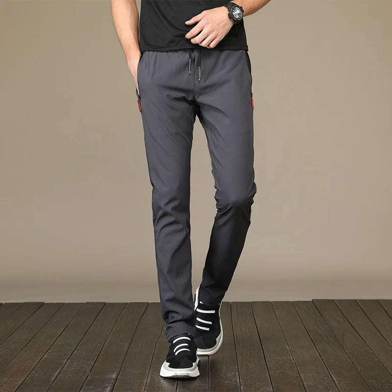 Ice Silk Men’s Pants 2023 – Black & Gray Summer Casual Business Straight Leg Sweatpants
