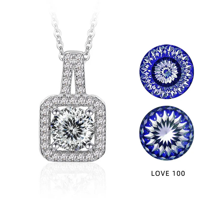 Classic Square 925 Sterling Silver Women’s Necklace – 1 Carat D Color Moissanite Luxury Jewelry for Date & Party