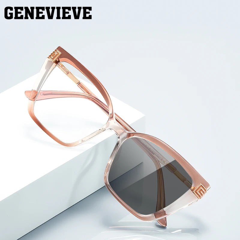 GENEVIEVE Personalized Large Frame Square Anti-Blue Light Reading Glasses – Women’s Photochromic Custom Prescription Eyewear