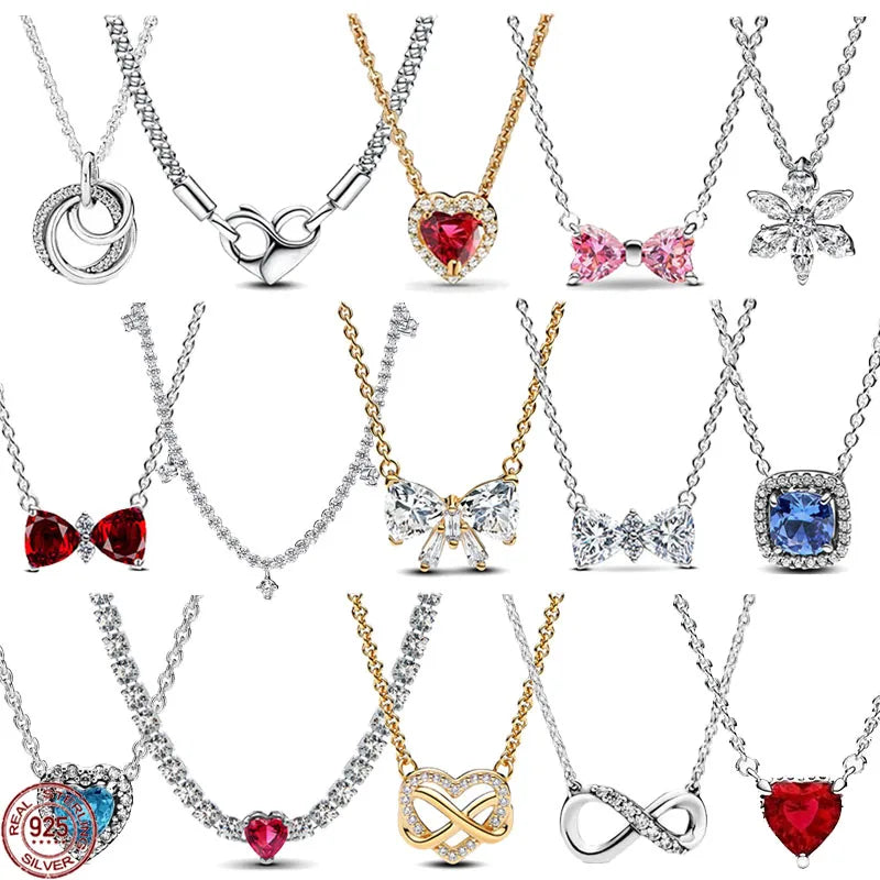 925 Sterling Silver Dazzling Round Bow Heart Necklace | Simple Elegant Charm Jewelry Gift for Women