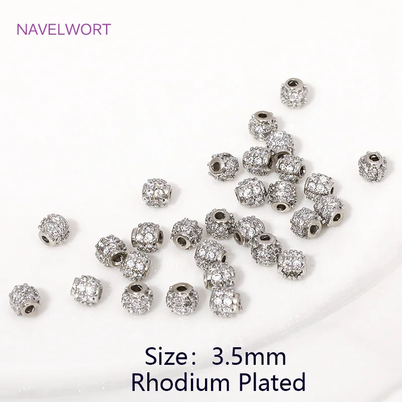 18K Gold Plated Zircon Round Spacer Beads | Brass Bracelet Beads for Jewelry Making | DIY Bead Separators Accessories