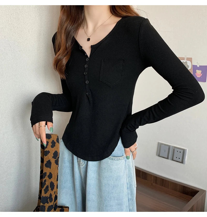 ✨ Plus Size Irregular Hem T-Shirt 👚 Long Sleeve Korean Style Top 🍁 Casual Spring Autumn Commute Wear