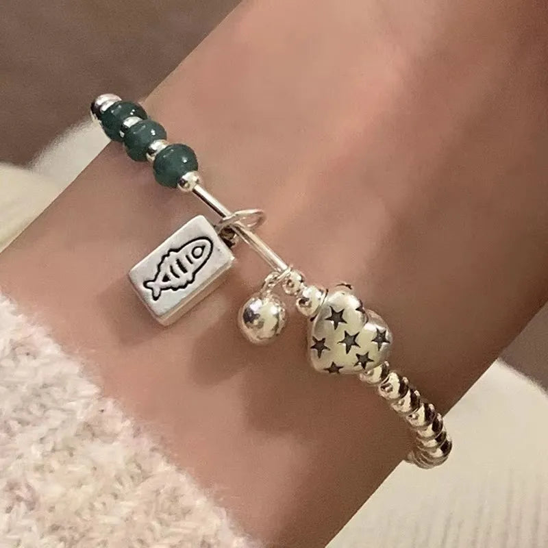 VENTFILLE 925 Sterling Silver Red Agate Bracelet | Flower Pendant Lucky Bead | Original Jewelry Gift for Women