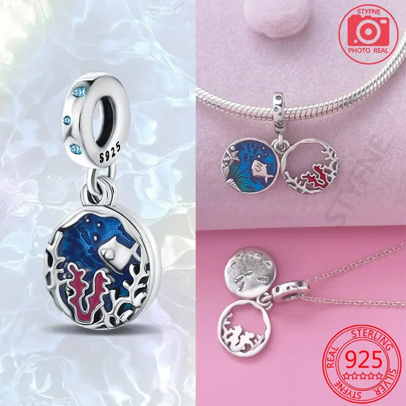 S925 Sterling Silver Ocean Series Star & Sea Turtle Shell Charm – Fits Pandora Bracelet DIY Jewelry for Women