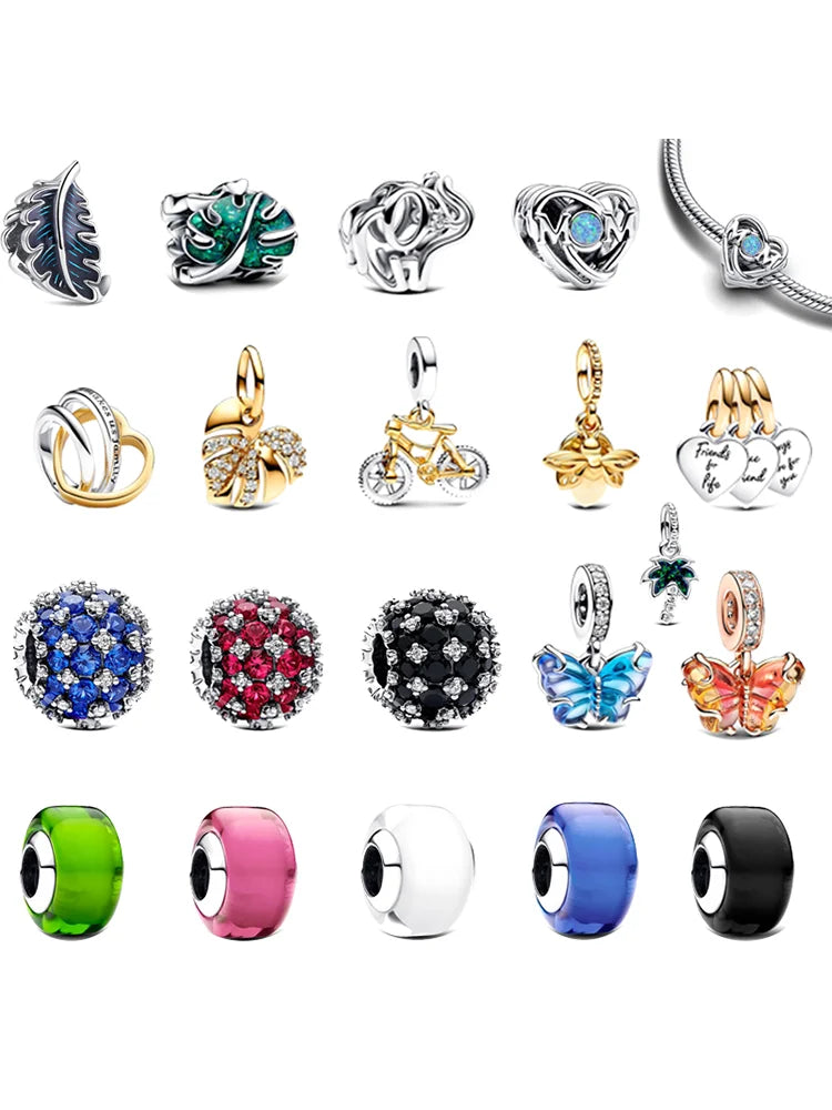 New 925 Sterling Silver Black & White Zircon Bee Butterfly Charms | Fit Original Bracelet Pendant DIY Women Jewelry Gift