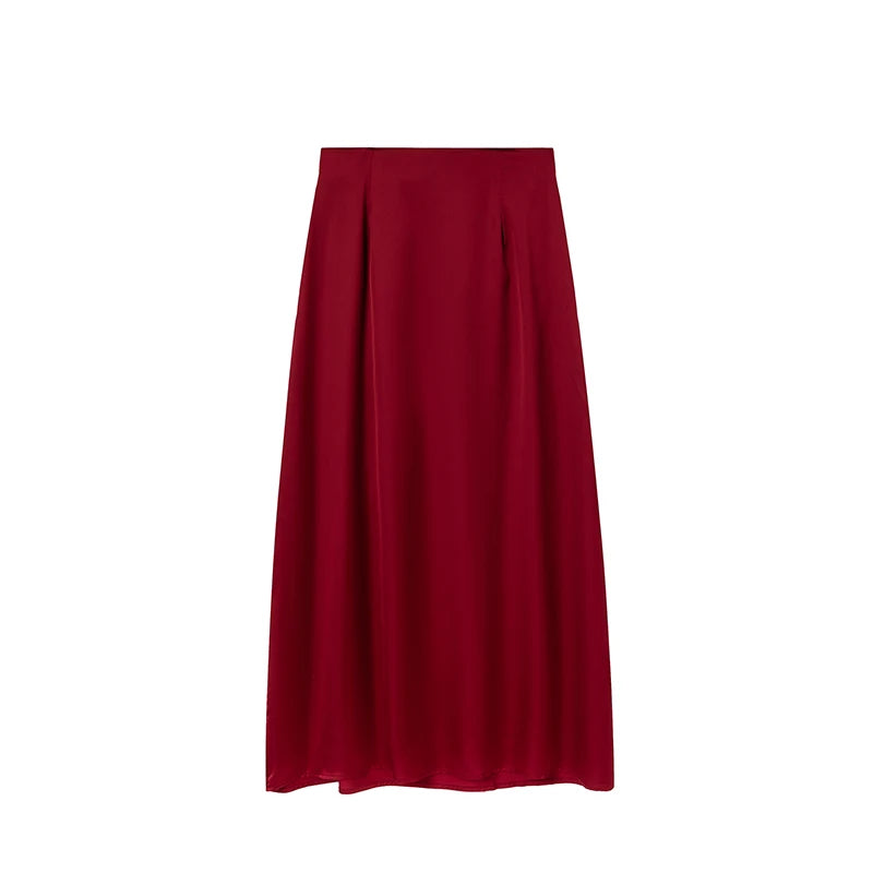 2024 Women’s Fashion Satin High Waist Midi Skirt – Stylish, Chic & Versatile Female Skirt