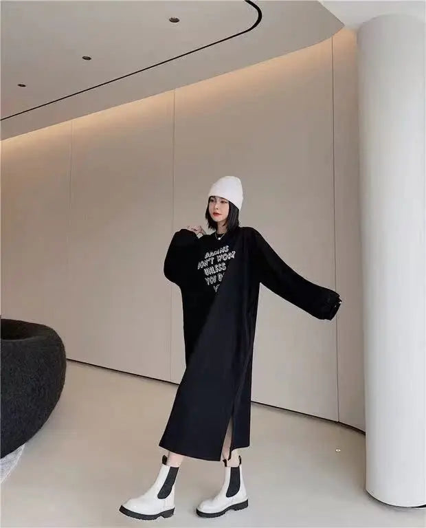 Lazy Person's Winter Sweatshirt Dress ❄️ Loose Casual Home & Outdoor Wear 👗 Personalized Letter Design 🌟