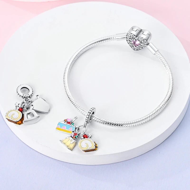 925 Sterling Silver Chocolate & Coffee Charm Beads | Fits Original Pandora Bracelet | DIY Jewelry Souvenir Gift