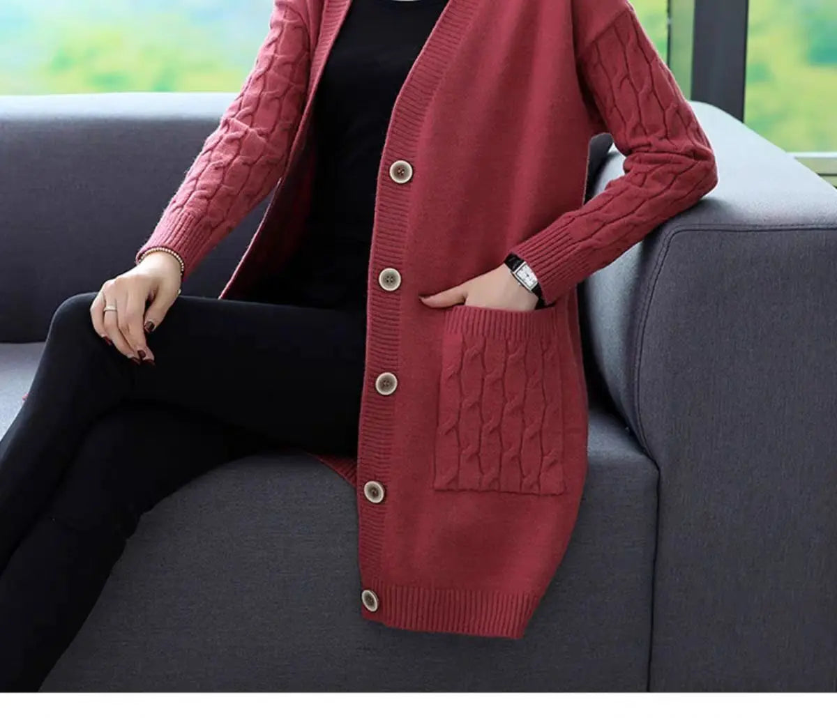 Sueter Mujer Invierno 2025 | Vintage Knitted V-Neck Cardigan | Women’s Casual Solid Sweater with Pockets