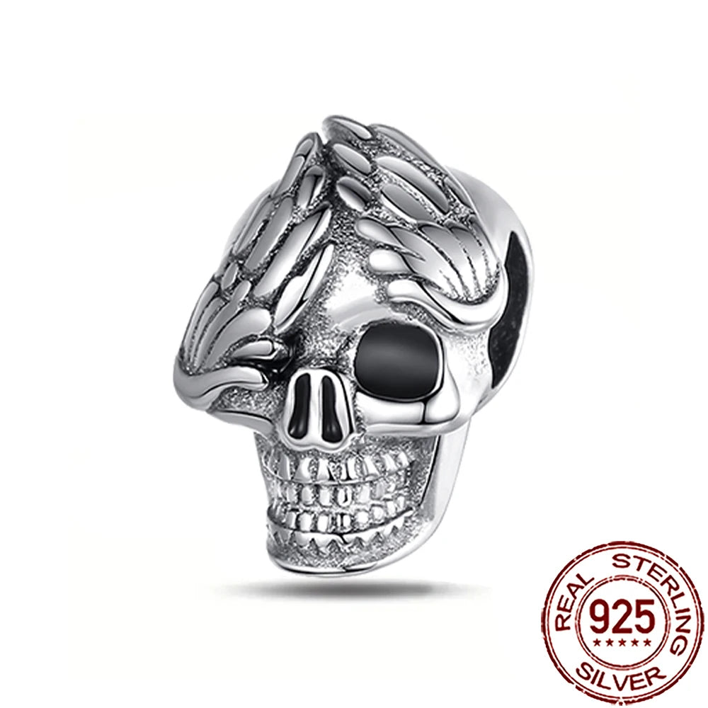 Gothic 925 Sterling Silver Grim Reaper Skull Charm Bead Fit Pandora Bracelet