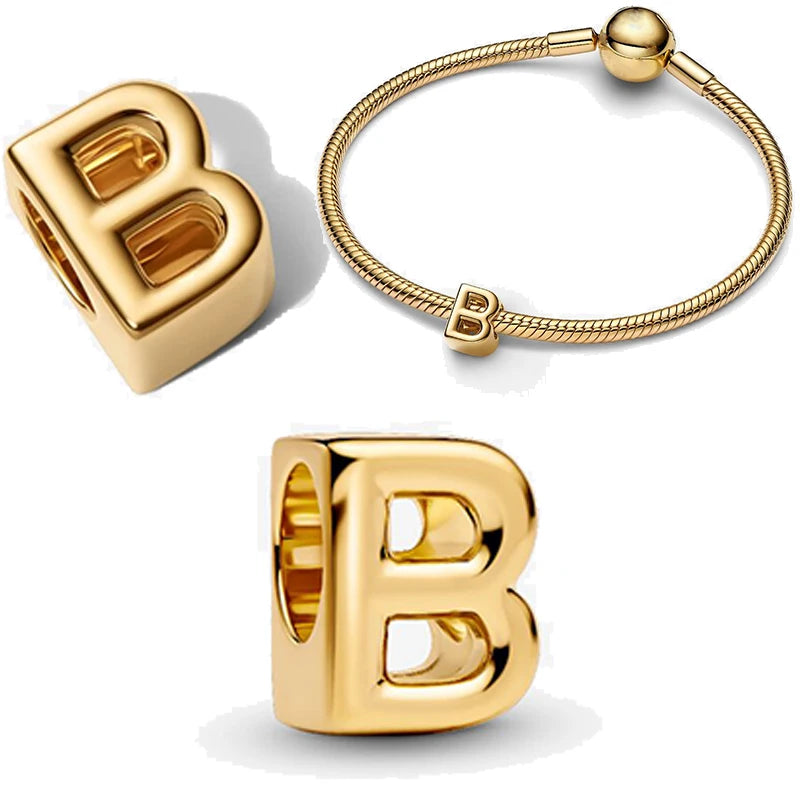 925 Sterling Silver A–Z Alphabet Letter Charms | Gold & Silver Beads for Women DIY Bracelet Jewelry