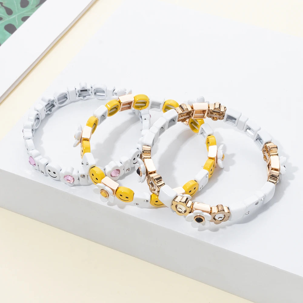 Gold Flower Charm Beaded Bracelet for Women | Boho Summer Jewelry Gift 2023