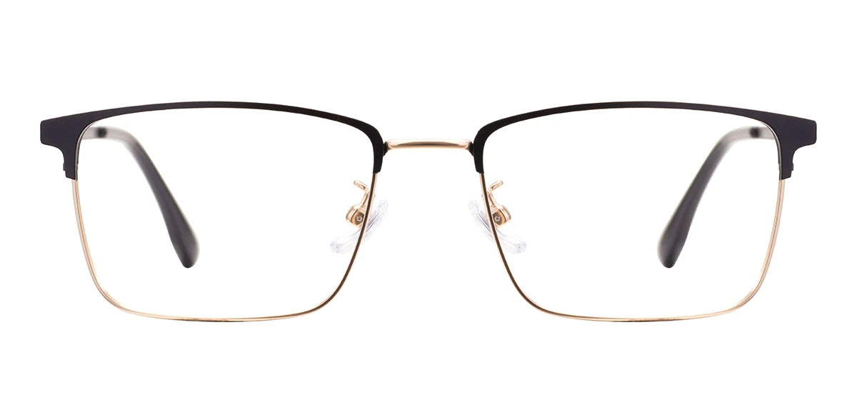 Rectangular Metal Browline Glasses Frame – Comfortable Large Full Rim Business Eyewear for Men