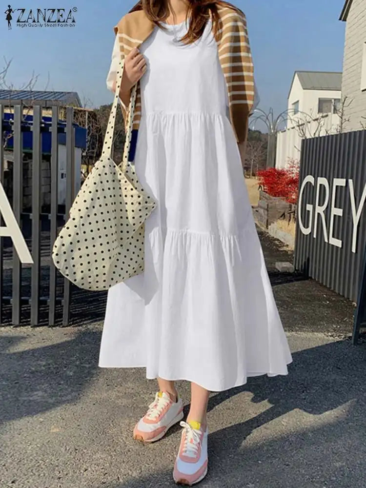 Elegant Solid Summer Dress for Women – ZANZEA 2023 Casual Short Sleeve Maxi Vestidos | O-Neck Oversized Robe Femme