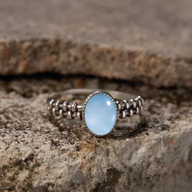 S925 Sterling Silver Gear Chain Ring with Black Onyx – Vintage Punk Style Unisex Jewelry Gift for Men & Women