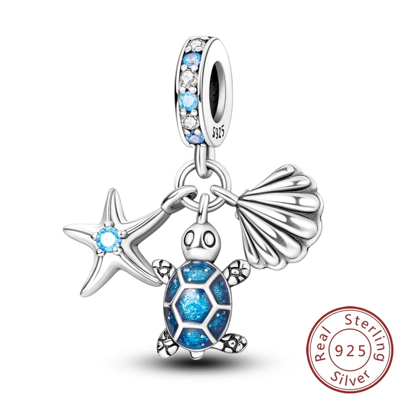 New Summer Ocean Silver Plated Sea Turtle & Starfish Shell Charm | DIY Bracelet Jewelry for Women