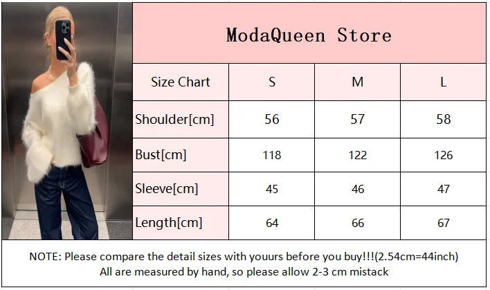 Women’s Off-Shoulder Mohair Sweater | Elegant Loose Knit Pullover for Autumn Fashion 2025