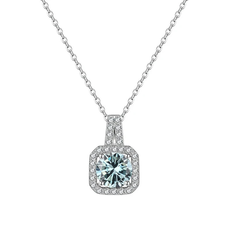Classic Square 925 Sterling Silver Women’s Necklace – 1 Carat D Color Moissanite Luxury Jewelry for Date & Party