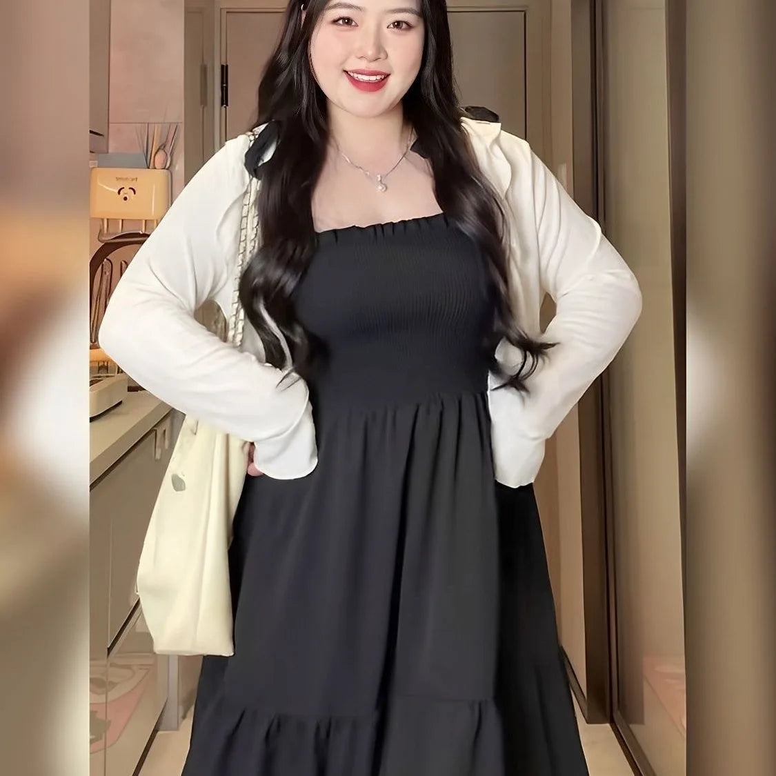 Plus Size Women's Summer Dress Set 🌞 Strap Dress & Skirt Set 👗 Sun Protection Hepburn Style Soft Polyester 🖤