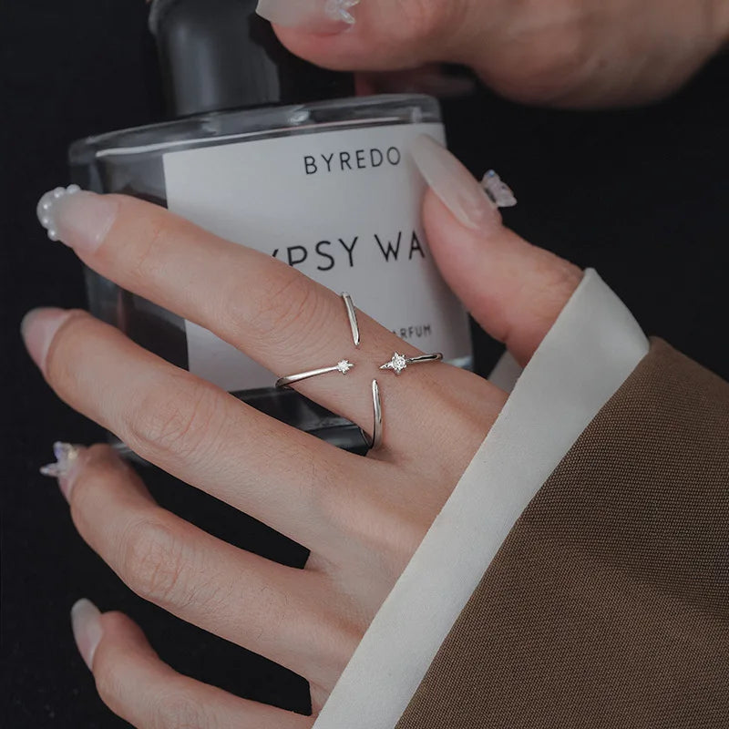 VENTFILLE 925 Sterling Silver Flower Lace Ring – Adjustable CZ Korean Fashion Jewelry