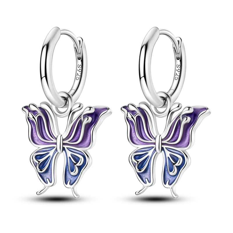 925 Sterling Silver Colorful Butterfly Hoop Earrings | Pave CZ Elegant Gothic Jewelry for Women & Friends