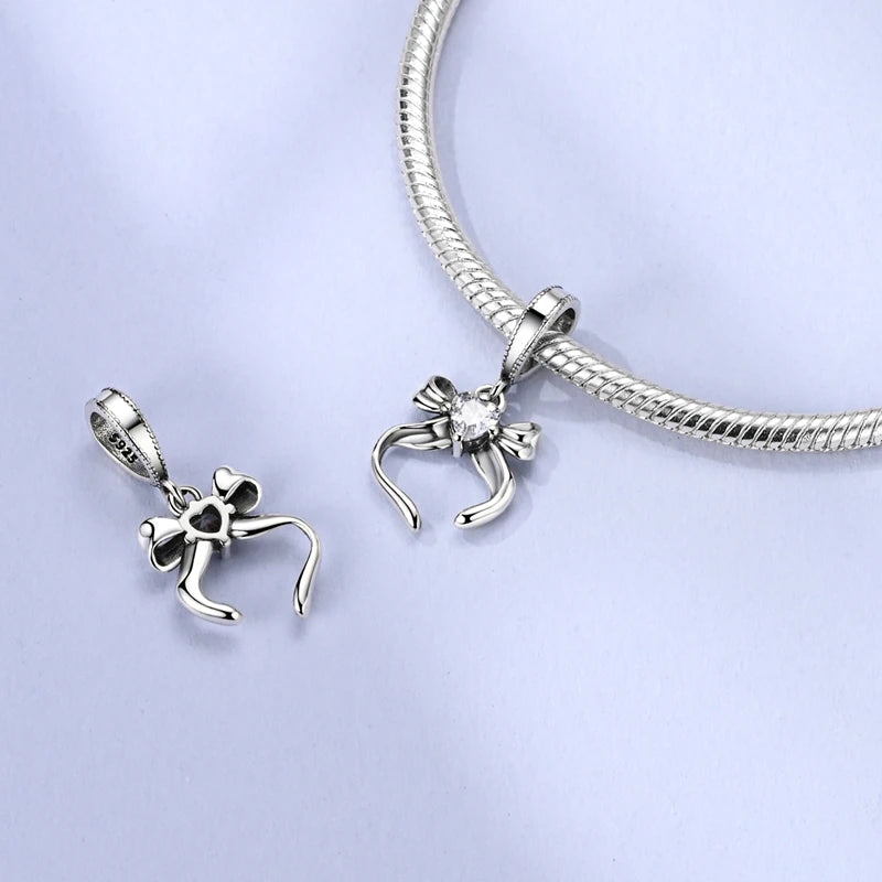 925 Sterling Silver Golden Charms Bow Cross Earth Passport Dangle | Fits Original Bracelet DIY Jewelry Gift for Women