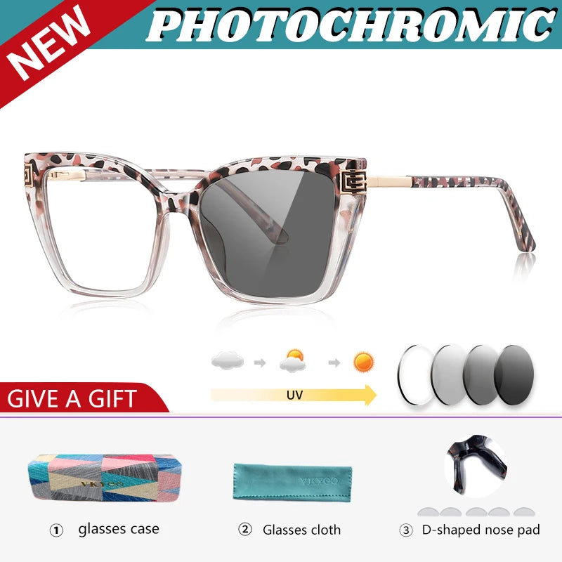 GENEVIEVE Personalized Large Frame Square Anti-Blue Light Reading Glasses – Women’s Photochromic Custom Prescription Eyewear
