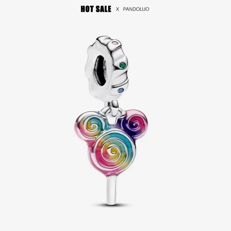 Disney 925 Sterling Silver Mickey, Winnie & Stitch Charm – DIY Pendant Beads for Original Bracelets