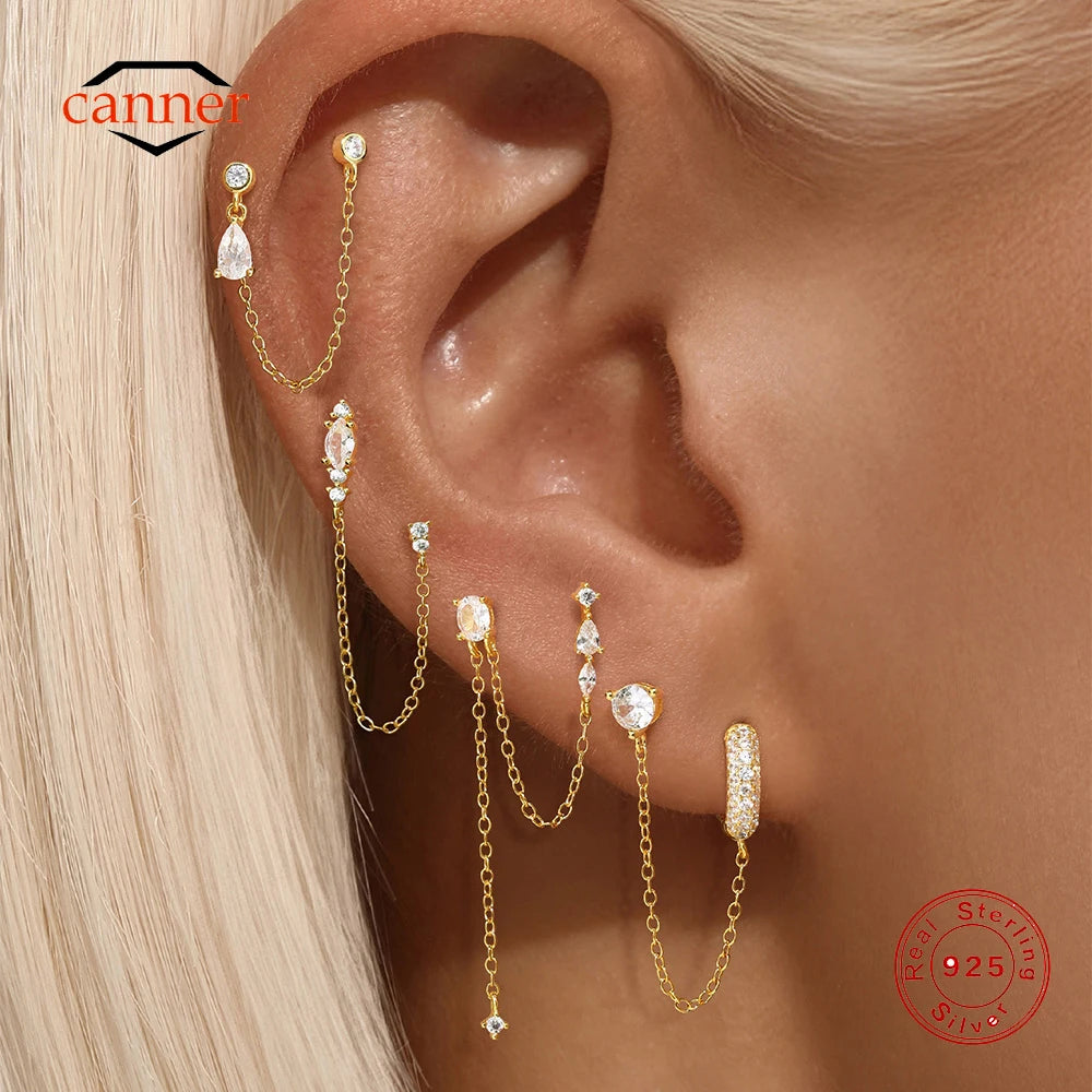 CANNER 925 Sterling Silver Horse Eye Tassel Zircon Drop Earrings – Minimalist Geometric Jewelry for Women