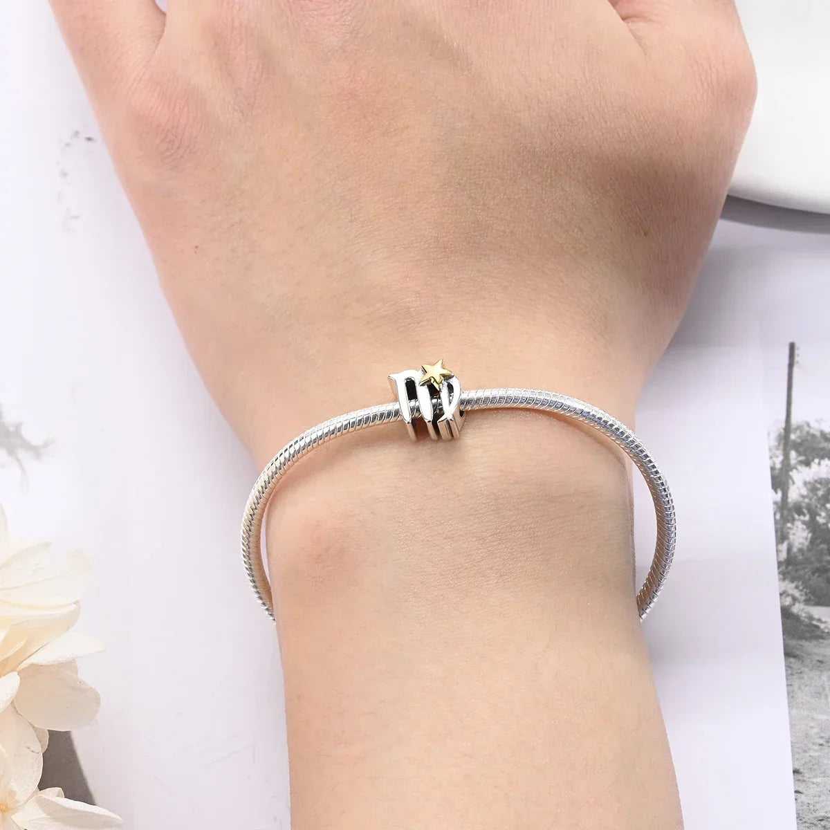 925 Silver Plated Twelve Constellations Charms Star Beads for Bracelet DIY Jewelry