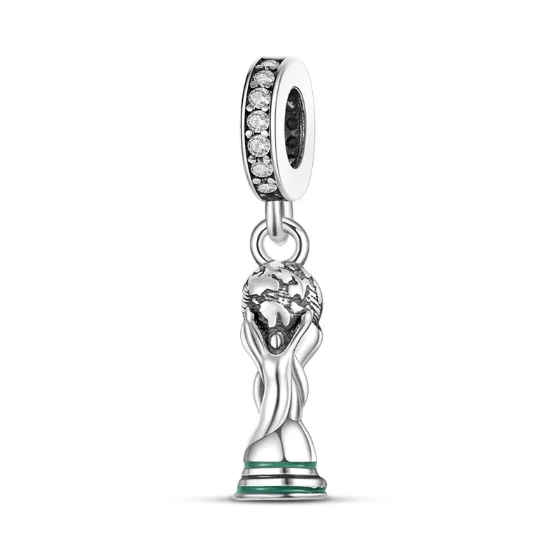 925 Sterling Silver Love Football Cup Charm Beads – Sport, Beer & Travel Pendants Fit Original Pandora Bracelet & Necklace