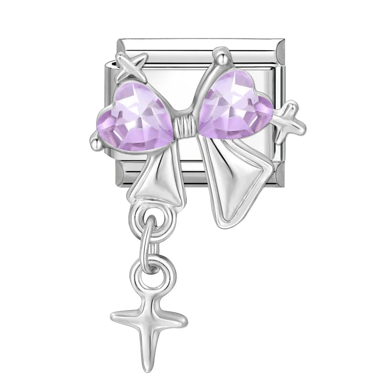 2025 Original Zircon Bow Knot Star Cherry Italian Charm | Stainless Steel 9mm Links DIY Modular Bracelet Jewelry Wholesale