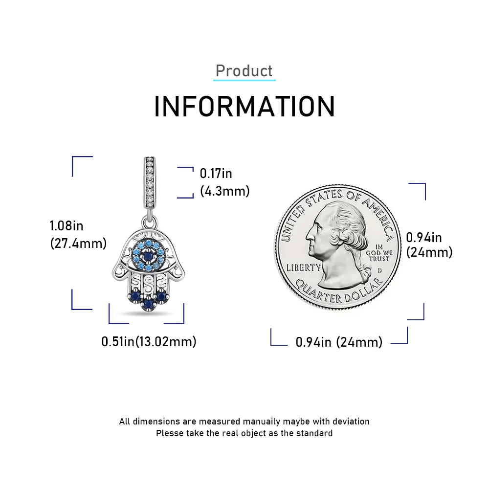 2025 New 925 Sterling Silver All-Seeing Eye Hamsa Hand Charm | Fits Pandora Bracelet & Women’s DIY Jewelry