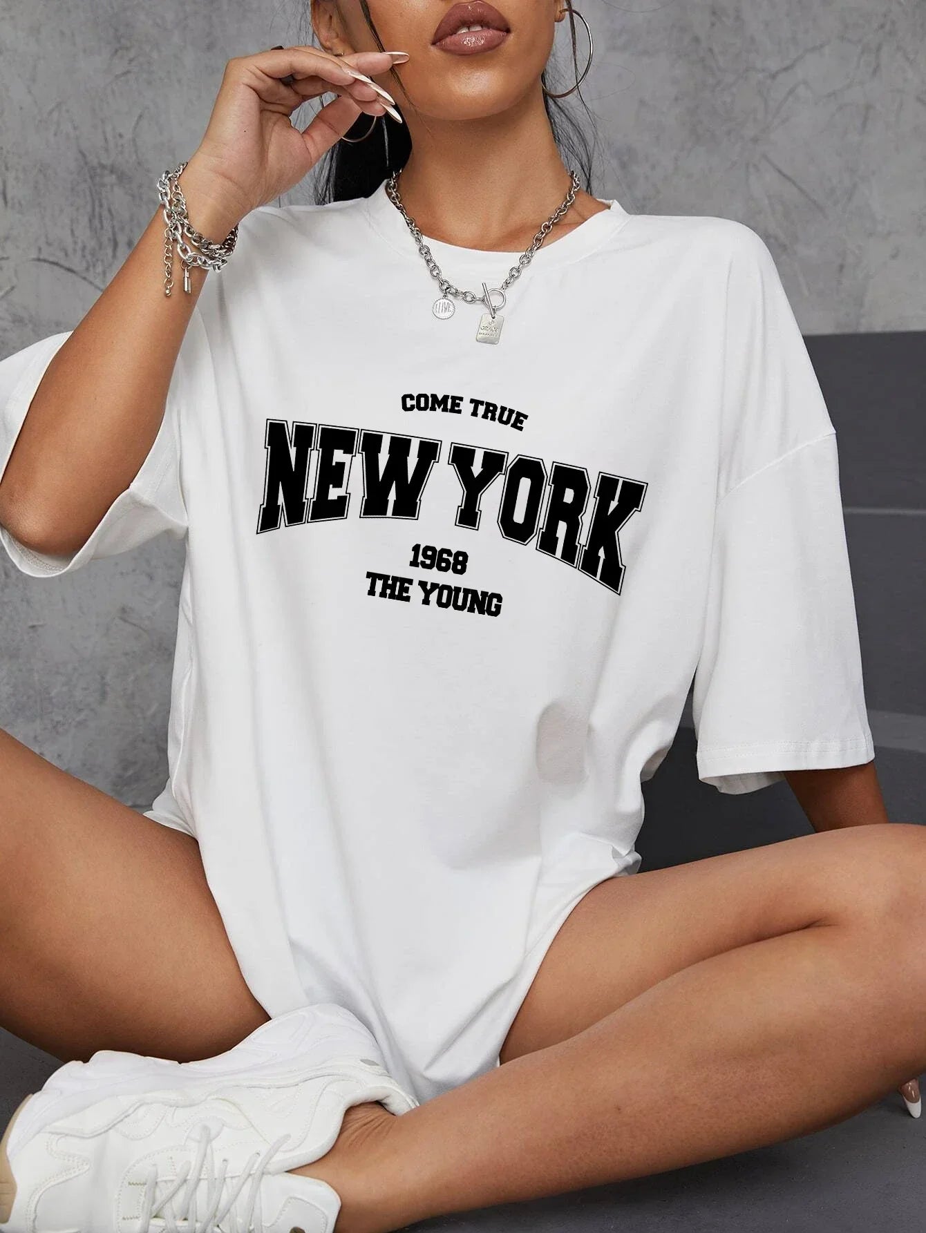 When 1968 New York Oversized T-Shirt for Women | Creative Streetwear Casual Top | Trendy Graphic Daily Tee